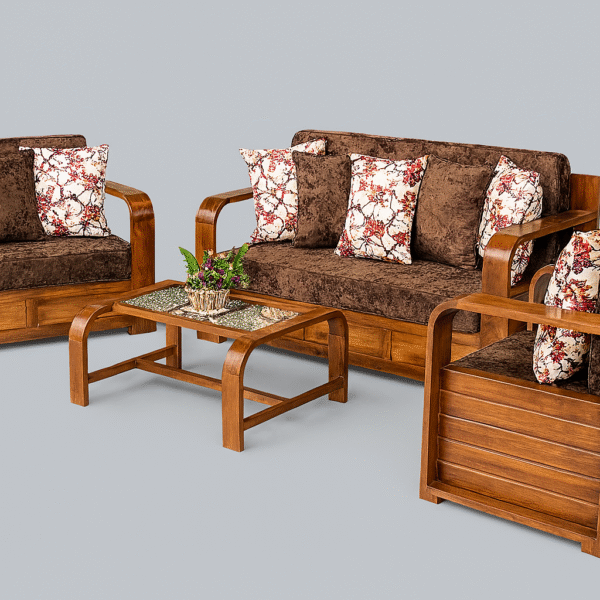 Teak Matt Finish 3:2:1 Wooden Sofa Set
