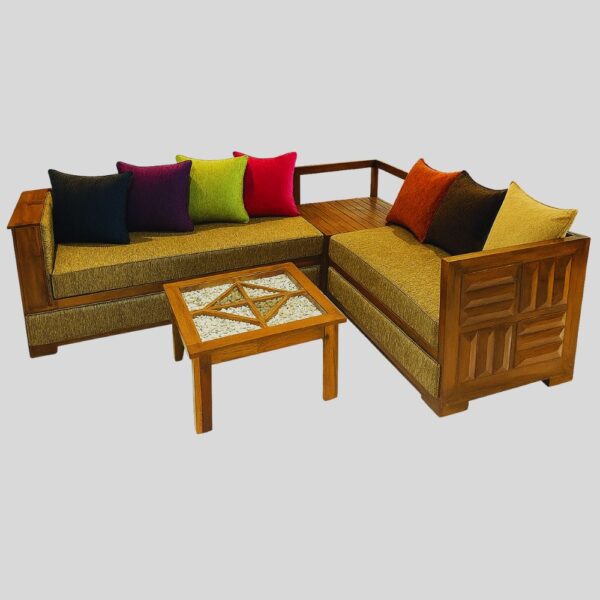 Teak Matt Finish "L" Shape Wooden Sofa