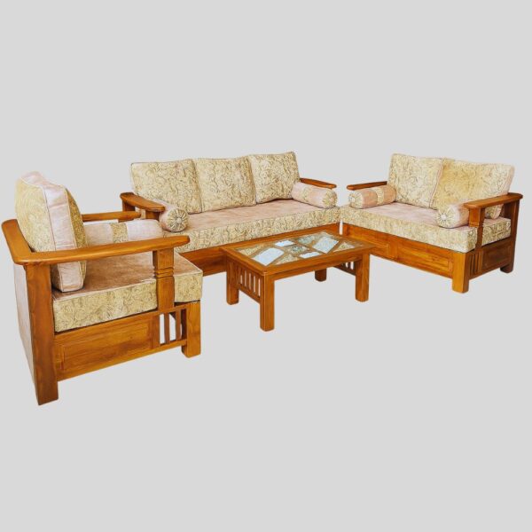 Teak Matt Finish 3:2:1 Wooden Sofa