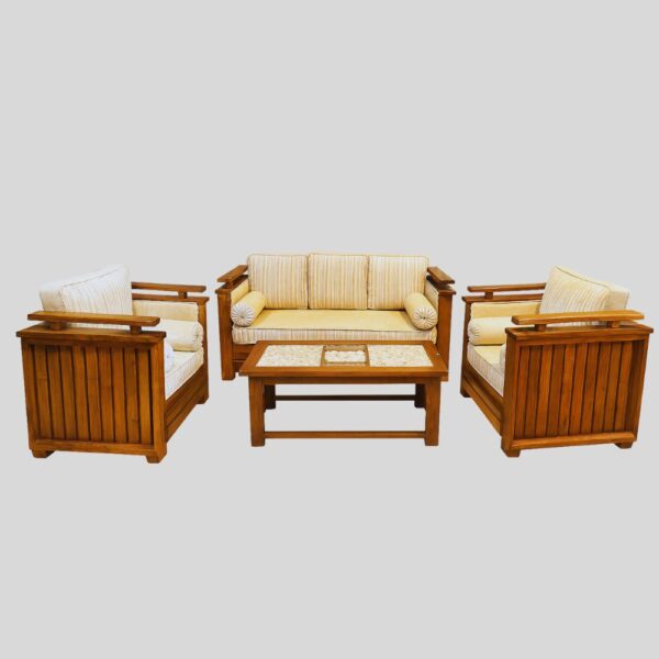 Teak Matt Finish Wooden Sofa Set