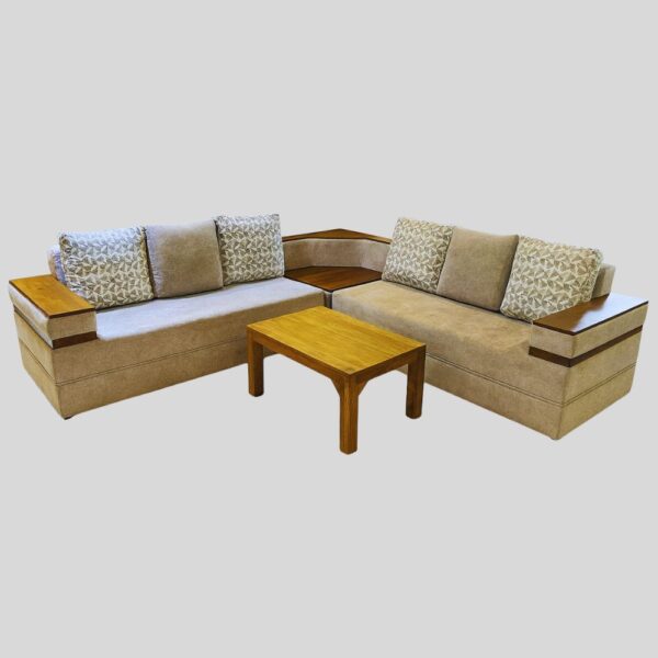 Teak Matt Finish "L" Design Wooden Sofa