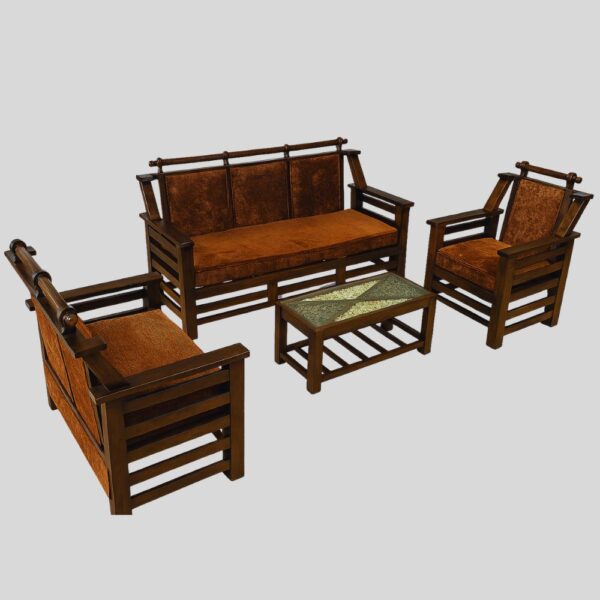 Teak Matt Finish Wooden Sofa Set