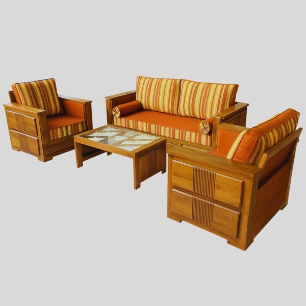 Teak Matt Finish Wooden Sofa