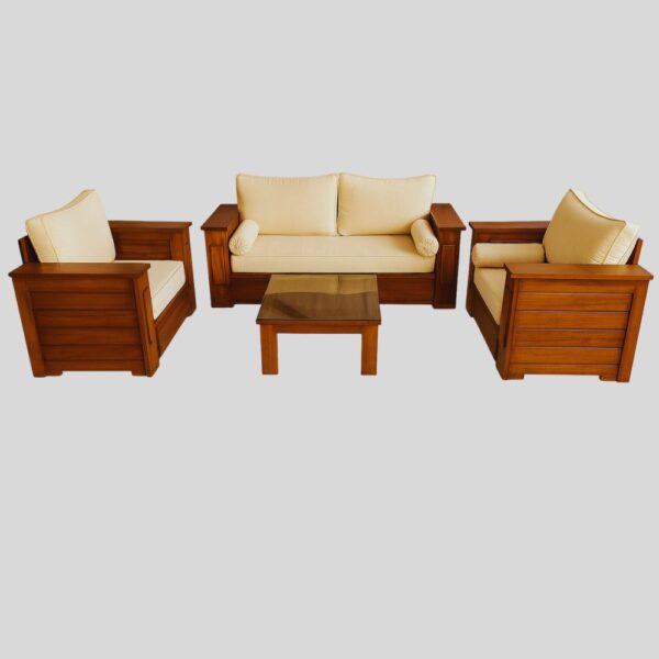 Teak Matt Finish 3:2:1 Wooden Sofa Set
